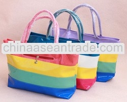 Rainbow PVC strip style shoulder hand bag beach tote bag