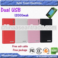 dual usb with letd light pocktet style 12000mah power bank for ipad iphone