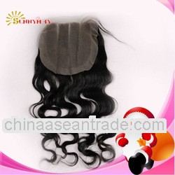 peruvian vitgin hair top lace closure with three part body wave unprocessed bleached knots human hai