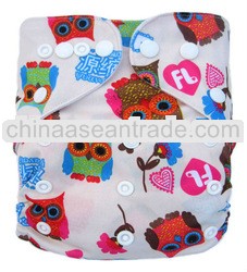Popular Owl Printed Baby Cloth Diapers PUL Double Row Snaps With MF Inserts