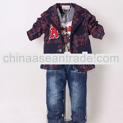 2013 Kids Clothing Suit 3 Pcs Red Top And Cotton T Shirt And Boys Jeans Children Clothes Set Spring 