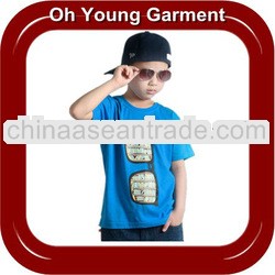 2013 new design korea style cotton printing plain bule t shirts for kids and boys