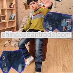 Autumn winter 2013 children clothing kids boys jeans rubber waistband dark blue stright boys jeans s