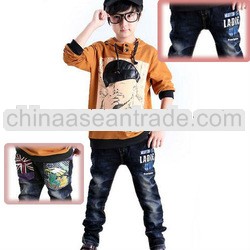 Autumn winter 2013 children dress kids boys jeans rubber waistband dark blue patterned the butt deni