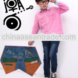 Autumn winter children clothing kids boys formal jeans rubber waistband solid long denim hip edgy bo