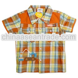 C2831New blouse design for children/boy's checkered blouse /boys plo