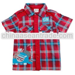 C2831 Latest boys blouse style shirt/boys top designs/red plaid blouse