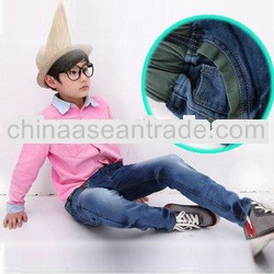 Children wearing kids boys formal jeans blue rubber waistband pure color solid long boys jeans tb900