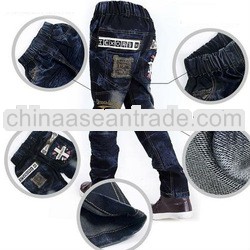 NEW 2013 children clothing kids boys jeans rubber waistband blue stright long boys jeans soft hand f