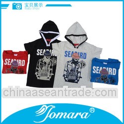 white boys hooded t-shirt with cartoon printing