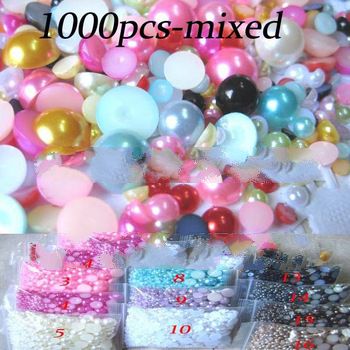 1000 pcs/lot Mixed Size from 2-10mm Craft Resin Flatback Half Pearl mixed  Color  and Jewelry DIY