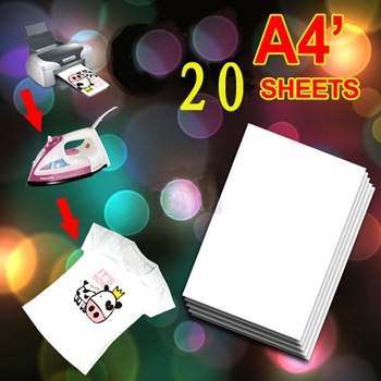 20 X A4 T Shirt Transfer Paper Tshirt Inkjet Iron On Heat 8.5x11