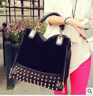 2013 personality rivet patchwork shoulder bag street fashion nubuck leather handbag vintage messenge