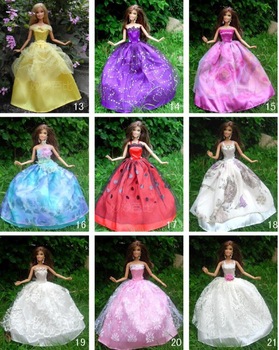 30items=10dress+10 shoes+10accessories Party Doll's Dress Clothes Gown For Barbie doll