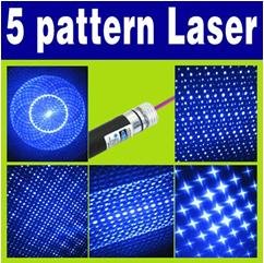 5 in 1 5 Patterns Violet Blue Laser Pointer Pen with 5 Caps O-249