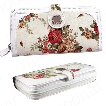 Anno Design 2013 Hot Sale Romantic retro Rose Wallet with Zipper  for women B477_White