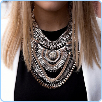 Big Fashion Exaggerated Brand Style Multi-ethnic Women's White K Gold Plated Chains Necklace Eve