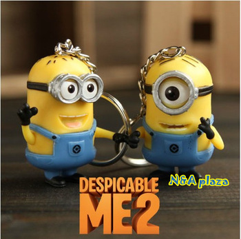 Cartoon Despicable Me 3D Eye Small Minions Figure PVC Toy Kid toy Key Chain Free Shipping  (2 pcs/se