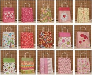 Free Shipping! 15 Styles 27*21*11 cm Paper Shopping Bags with Handles, Festival Gift Bags, Party Fav