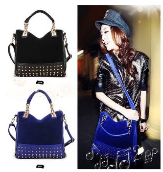 Free shipping New lady bag rivet package stitching flannel female bag shoulder bag brand fashion han