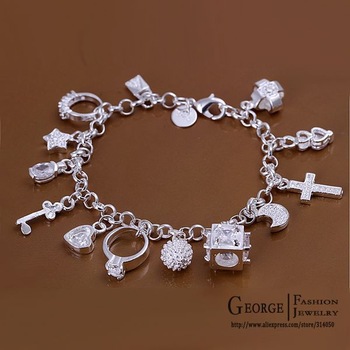GSSPH144/Valentine's day gift !silver 13 charm bracelet,high quality 925 silver jewelry,  silver