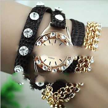 Hot Sale! Summer Fashion Latest Popular Hawaiian Style Sparkling Rhinestone Long Leather Sling Chain