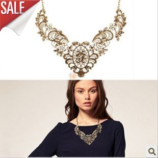 L-02 Europe and the United States to restore ancient ways necklace lace effect exaggerated metal fil