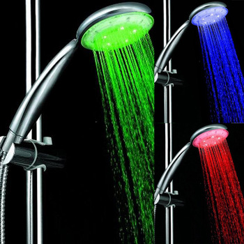 LED hand shower LED Temperature Control Romantic 3 Colors Light Bathroom Shower Head Free Shipping