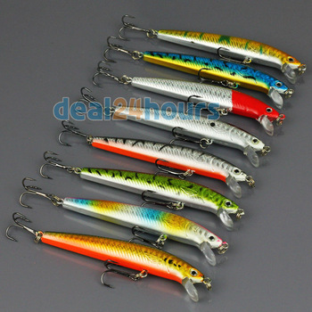 Lot 8pcs Colors Fishing Lures Crankbait Minnow Hooks Crank Baits 8g 10cm 3.94" Free Shipping