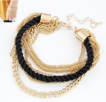 Min order $10 (mix order)Fashion black luxury braided multilayer bracelet alloy bangle fashion jewel