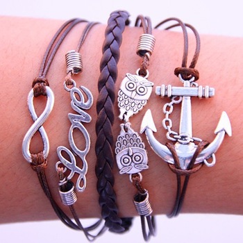 Min order 10usd ( mix items ) 61Q24  Fashion Vintage Anchors Infinity Cross Infinity owl Multilayer 