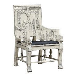 Mahogany Hand Carved Painted Chair with Upholstered Seat