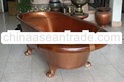 Copper Bathtub With rail teak Wood