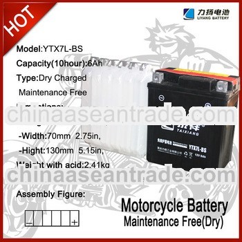 12V6AH dry charged lead acid motorcycle battery (scooter battery)