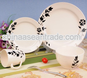 16pcs Cheap white ceramic dinner set with black flower art design