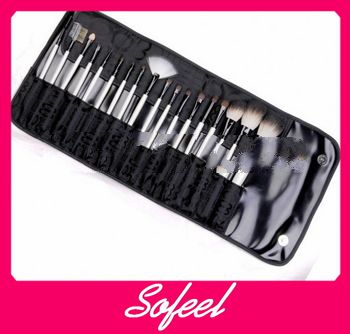 18pcs black ferrule white makeup brushes with pouch