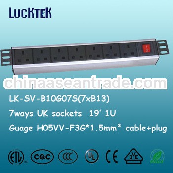 1U 19inch British 7 Ways PDU with CE ROHS