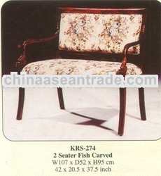 2 Seater Fish Carved Mahogany Indoor Furniture