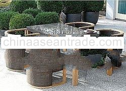 CONTEMPORARY CHAIRS TABLE SET FOR GARDENS.