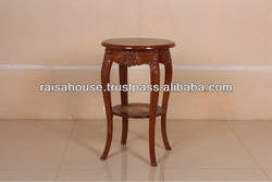 French Furniture - Louis Small Round Table with Rattan Shelf Under