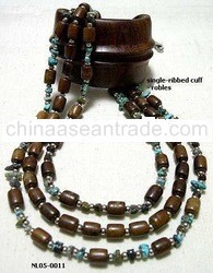 Wooden Bangle / Cuff And Wood Bead Necklace