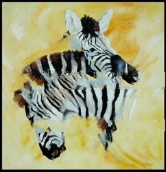 Two Zebra with yellow background paintings