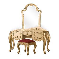 Gold Leaf Dressing Table with Mirror and Puff