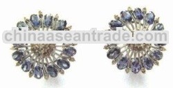 White Gold Genuine Sapphire And Diamond Flower Inspired Post Earring