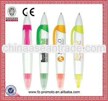 2012 New design 4 colors promotional plastic pen with highlighter