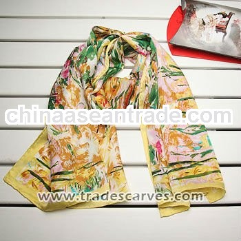 2013 Fashion Silk scarf yellow plain heavy long scarf