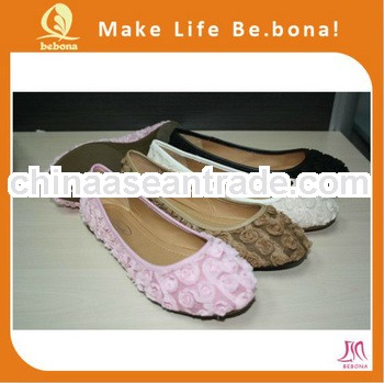 2013 TPR beautiful rose decor lady pink flat shoes