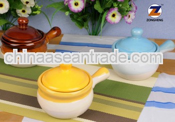 2013 hot sell 3pcs ceramic handpainted cassrole colorful cook soup pot with handle