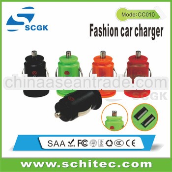 2013 hot selling mini dual usb car charger for mobile phone