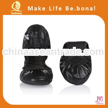 2014 Hot Selling Black Snakeskin Soft Flat Folding Ballet Shoes